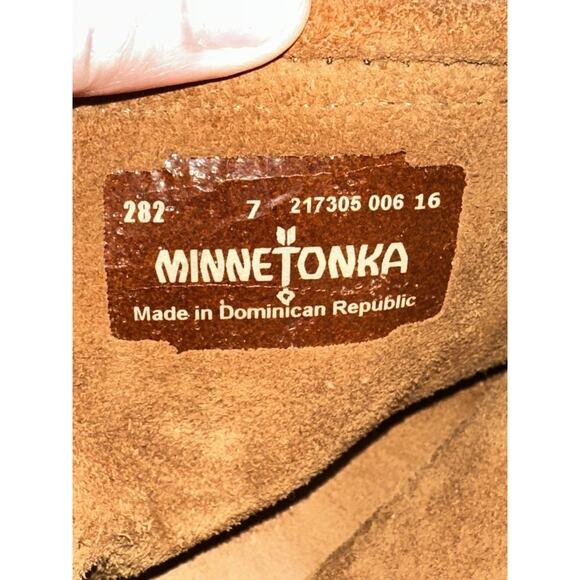 MINNETONKA Womens Moccasins Sz 7 Brown Suede Fringe Zip Ankle Boots - Picture 8 of 9
